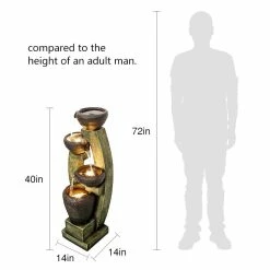 Watnature 40"H Modern Outdoor Fountain - 4 Crocks Outdoor Garden Fountain with Contemporary Design for House and Garden Art Decor -Algreen Sales Store watnature freestanding fountains gpf190049 76 1000