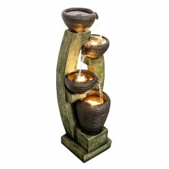 Watnature 40"H Modern Outdoor Fountain - 4 Crocks Outdoor Garden Fountain with Contemporary Design for House and Garden Art Decor -Algreen Sales Store watnature freestanding fountains gpf190049 fa 1000