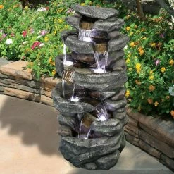 Watnature 40-3/5 in. H Garden Fountain Outdoor Garden Fountain with LED Lights, 6-Tired Lighted Cascading Waterfalls for Garden -Algreen Sales Store watnature freestanding fountains gpf200015 1f 1000 1