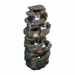 Watnature 40.6 in. Resin Fiber Outdoor Relaxing Water Fountain, 6-Tier Stone-Liking Waterfall Fountain with LED Lights for Garden -Algreen Sales Store watnature freestanding fountains gpf200015 44 1000