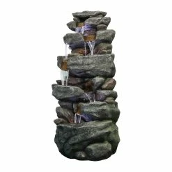 Watnature 40.6 in. Resin Fiber Outdoor Relaxing Water Fountain, 6-Tier Stone-Liking Waterfall Fountain with LED Lights for Garden -Algreen Sales Store watnature freestanding fountains gpf200015 fa 1000