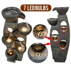 Watnature 39 in. 5-Tier Outdoor Water Fountain - Modern Resin Floor-Standing Fountain with Warm LED Illuminated Waterfall 13 Watnature 39 in. 5-Tier Outdoor Water Fountain - Modern Resin Floor-Standing Fountain with Warm LED Illuminated Waterfall -Algreen Sales Store watnature freestanding fountains gpf200020 76 1000