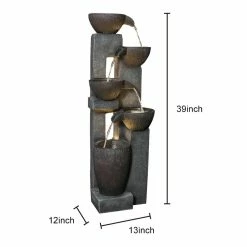 Watnature 5-Tiers Outdoor Water Fountains with LED Lights, 39 in. Floor Standing Waterfall Fountains for Garden, Patio, Porch -Algreen Sales Store watnature freestanding fountains gpf200028 44 1000