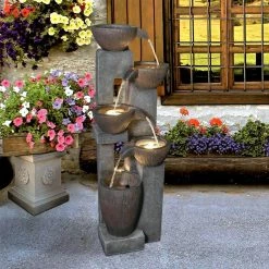Watnature 5-Tiers Outdoor Water Fountains with LED Lights, 39 in. Floor Standing Waterfall Fountains for Garden, Patio, Porch -Algreen Sales Store watnature freestanding fountains gpf200028 c3 1000