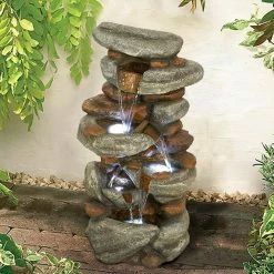 Watnature 30 in. Rockery Outdoor Garden Fountain, Ornamental Water Feature with LED Lights for Garden, Pond, Balcony, Deck, Porch -Algreen Sales Store watnature freestanding fountains gpf200037 1f 1000