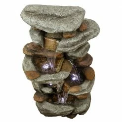 Watnature 30 in. Rockery Outdoor Garden Fountain, Ornamental Water Feature with LED Lights for Garden, Pond, Balcony, Deck, Porch -Algreen Sales Store watnature freestanding fountains gpf200037 44 1000
