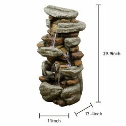 Watnature 30 in. Rockery Outdoor Garden Fountain, Ornamental Water Feature with LED Lights for Garden, Pond, Balcony, Deck, Porch -Algreen Sales Store watnature freestanding fountains gpf200037 4f 1000