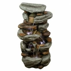 Watnature 30 in. Rockery Outdoor Garden Fountain, Ornamental Water Feature with LED Lights for Garden, Pond, Balcony, Deck, Porch