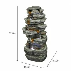 Watnature 32.6 in. Resin Fiber Rockery Water Fountain with Led Lights, 6-Tier Relaxation Outdoor Fountain for Patio, Garden -Algreen Sales Store watnature freestanding fountains gpf210001 44 1000