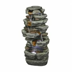 Watnature 32.6 in. Resin Fiber Rockery Water Fountain with Led Lights, 6-Tier Relaxation Outdoor Fountain for Patio, Garden