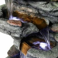 Watnature 32.6 in. Resin Fiber Rockery Water Fountain with Led Lights, 6-Tier Relaxation Outdoor Fountain for Patio, Garden -Algreen Sales Store watnature freestanding fountains gpf210001 76 1000