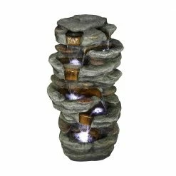 Watnature 32.6 in. Resin Fiber Rockery Water Fountain with Led Lights, 6-Tier Relaxation Outdoor Fountain for Patio, Garden -Algreen Sales Store watnature freestanding fountains gpf210001 fa 1000
