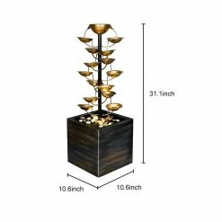 Watnature 31.1 in. Metal Gold Lotus Fountain - Multi-Tier Garden Fountains Outdoor with LED Lights for Indoor Outdoor Art Decor -Algreen Sales Store watnature freestanding fountains tqx t21005 44 1000