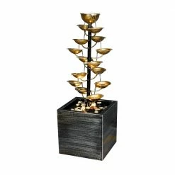 Watnature 31.1 in. Metal Gold Lotus Fountain - Multi-Tier Garden Fountains Outdoor with LED Lights for Indoor Outdoor Art Decor