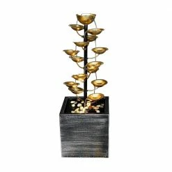 Watnature 31.1 in. Metal Gold Lotus Fountain - Multi-Tier Garden Fountains Outdoor with LED Lights for Indoor Outdoor Art Decor -Algreen Sales Store watnature freestanding fountains tqx t21005 fa 1000