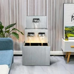 Watnature 25 in. Metal Outdoor Garden Fountain - Modern Cascading Floor-Standing Fountains for Garden, Enterway, Home Art Decor -Algreen Sales Store watnature freestanding fountains tqx t21007 1f 1000