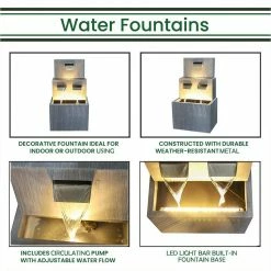 Watnature 25 in. Metal Outdoor Garden Fountain - Modern Cascading Floor-Standing Fountains for Garden, Enterway, Home Art Decor -Algreen Sales Store watnature freestanding fountains tqx t21007 fa 1000