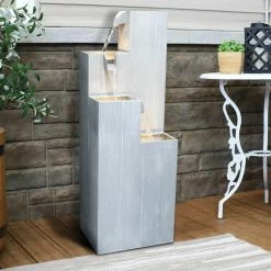 Watnature 31.4 in. Metal Relaxing Waterfall Fountain - Geometric Indoor Outdoor Fountain, 3-Tiered Garden Fountain with LED Lights -Algreen Sales Store watnature freestanding fountains tqx t21008 4f 1000