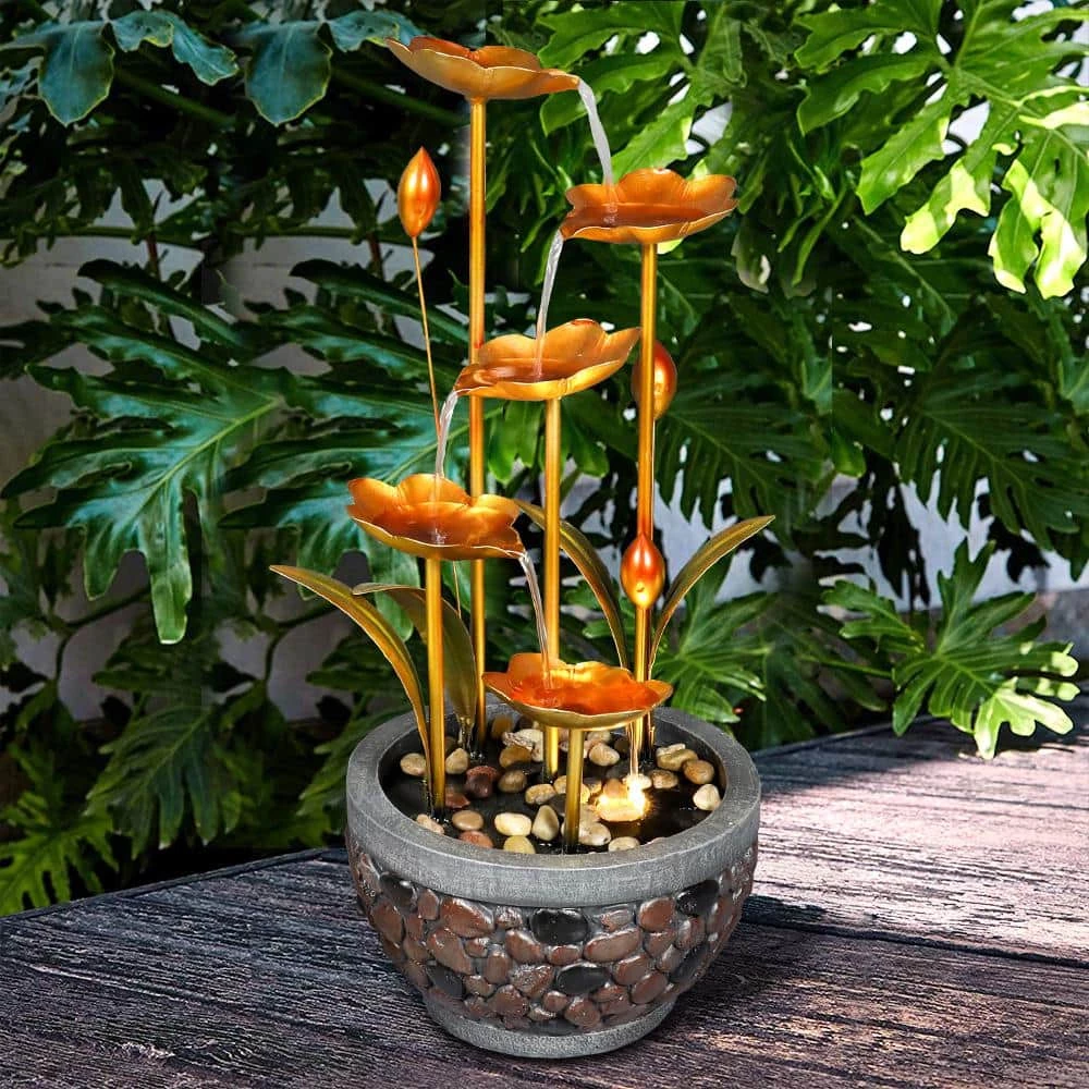 Watnature 20.8in. Indoor Outdoor Water Fountain - Metal Leaves Modern Cascading Waterfall Outdoor Fountain for Garden House Office 4 Watnature 20.8in. Indoor Outdoor Water Fountain - Metal Leaves Modern Cascading Waterfall Outdoor Fountain for Garden House Office - Image 4