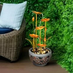 Watnature 20.8in. Indoor Outdoor Water Fountain - Metal Leaves Modern Cascading Waterfall Outdoor Fountain for Garden House Office 9 Watnature 20.8in. Indoor Outdoor Water Fountain - Metal Leaves Modern Cascading Waterfall Outdoor Fountain for Garden House Office -Algreen Sales Store watnature freestanding fountains tqx t21009a 4f 1000