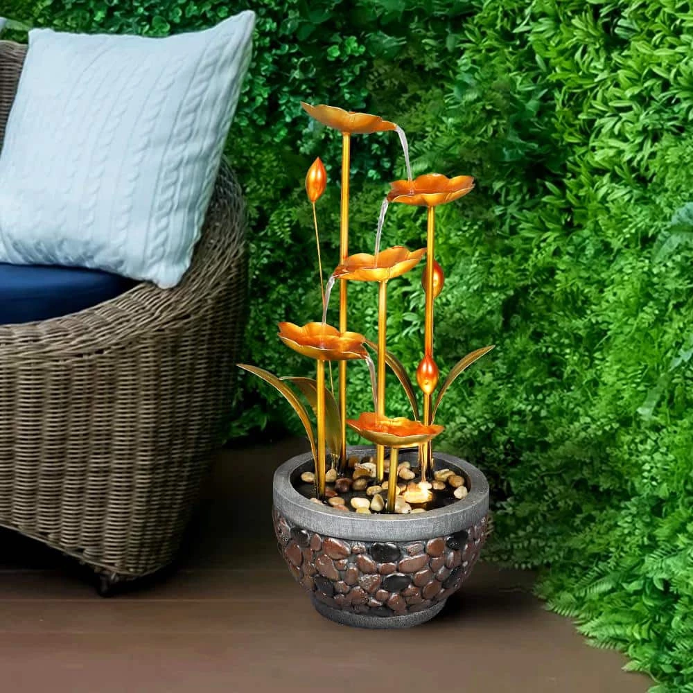 Watnature 20.8in. Indoor Outdoor Water Fountain - Metal Leaves Modern Cascading Waterfall Outdoor Fountain for Garden House Office 3 Watnature 20.8in. Indoor Outdoor Water Fountain - Metal Leaves Modern Cascading Waterfall Outdoor Fountain for Garden House Office - Image 3