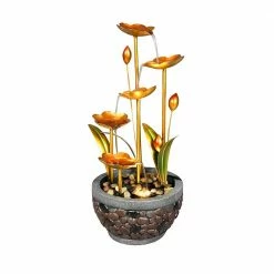 Watnature 20.8in. Indoor Outdoor Water Fountain - Metal Leaves Modern Cascading Waterfall Outdoor Fountain for Garden House Office