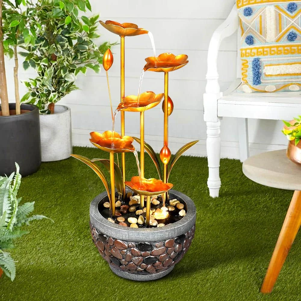 Watnature 20.8in. Indoor Outdoor Water Fountain - Metal Leaves Modern Cascading Waterfall Outdoor Fountain for Garden House Office 2 Watnature 20.8in. Indoor Outdoor Water Fountain - Metal Leaves Modern Cascading Waterfall Outdoor Fountain for Garden House Office - Image 2