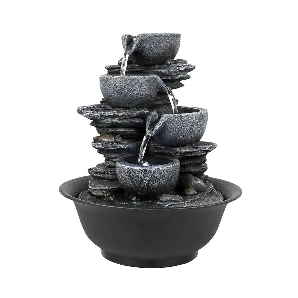 Watnature 10.6 in. Resin Relaxation Tabletop Fountain for Indoor Cascading Bowl Fountain with LED Lights for House Office 1 Watnature 10.6 in. Resin Relaxation Tabletop Fountain for Indoor Cascading Bowl Fountain with LED Lights for House Office