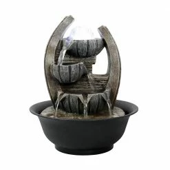 Watnature 10.6 in. Resin Tabletop Fountain, 4-Step 5-Flow Water Feature Relaxing Fountain with Spining Orb and LED Lights