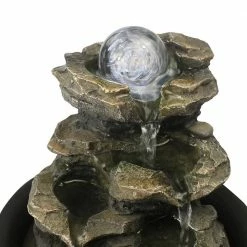 Watnature 8.3 in. Resin Cascading Tabletop Fountain with Spinning Orb and LED Lights, 4-Tier Meditation Indoor Fountain Home Decor -Algreen Sales Store watnature tabletop fountains b js 7156035 fa 1000