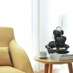 Watnature 8 in. Resin Little Water Fountain, 3-Step Small Relaxation Waterfall Feature with LED and Crystal Ball for Office, Room -Algreen Sales Store watnature tabletop fountains b ls 7156033 1f 1000