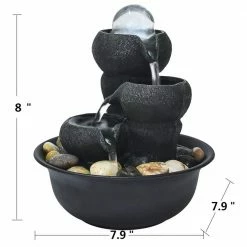 Watnature 8 in. Resin Little Water Fountain, 3-Step Small Relaxation Waterfall Feature with LED and Crystal Ball for Office, Room -Algreen Sales Store watnature tabletop fountains b ls 7156033 44 1000