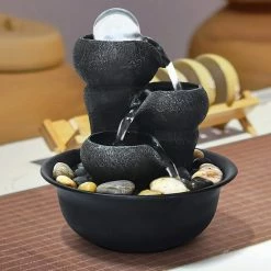 Watnature 8 in. Resin Little Water Fountain, 3-Step Small Relaxation Waterfall Feature with LED and Crystal Ball for Office, Room -Algreen Sales Store watnature tabletop fountains b ls 7156033 4f 1000