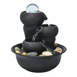 Watnature 8 in. Resin Little Water Fountain, 3-Step Small Relaxation Waterfall Feature with LED and Crystal Ball for Office, Room