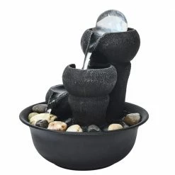 Watnature 8 in. Resin Little Water Fountain, 3-Step Small Relaxation Waterfall Feature with LED and Crystal Ball for Office, Room -Algreen Sales Store watnature tabletop fountains b ls 7156033 fa 1000