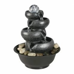 Watnature 11.4 in. Resin Cascading Indoor Tabletop Waterfall Fountain with LED Lights and Spinning Orb, 5-Tiers Blows Zen Fountain -Algreen Sales Store watnature tabletop fountains b ls 8808 1f 1000