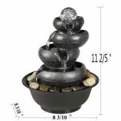 Watnature 11.4 in. Resin Cascading Indoor Tabletop Waterfall Fountain with LED Lights and Spinning Orb, 5-Tiers Blows Zen Fountain -Algreen Sales Store watnature tabletop fountains b ls 8808 44 1000