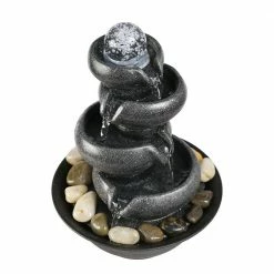 Watnature 11.4 in. Resin Cascading Indoor Tabletop Waterfall Fountain with LED Lights and Spinning Orb, 5-Tiers Blows Zen Fountain