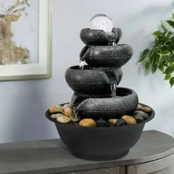 Watnature 11.4 in. Resin Cascading Indoor Tabletop Waterfall Fountain with LED Lights and Spinning Orb, 5-Tiers Blows Zen Fountain -Algreen Sales Store watnature tabletop fountains b ls 8808 fa 1000