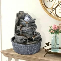 Watnature 9.8 in. Resin Rockery Indoor Water Fountain Zen Meditation Tabletop Fountain with LED Lights and Crystal Ball -Algreen Sales Store watnature tabletop fountains b sj ls7209057 4f 1000
