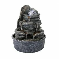 Watnature 9.8 in. Resin Rockery Indoor Water Fountain Zen Meditation Tabletop Fountain with LED Lights and Crystal Ball