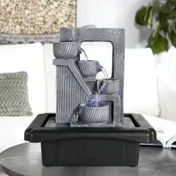 Watnature 10.6 in. Resin Tabletop Fountain 5-Tiered Relaxation Desktop Waterfall Fountain with LED Lights for Office House -Algreen Sales Store watnature tabletop fountains b sj22016 1 1f 1000