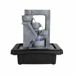 Watnature 10.6 in. Resin Tabletop Fountain 5-Tiered Relaxation Desktop Waterfall Fountain with LED Lights for Office House