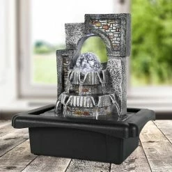 Watnature 11 in. Resin Tabletop Fountain 3-tiered Lily Relaxation Fountain with Illuminated Water Feature and Rotating Ball -Algreen Sales Store watnature tabletop fountains b sj22019 1f 1000