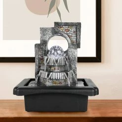 Watnature 11 in. Resin Tabletop Fountain 3-tiered Lily Relaxation Fountain with Illuminated Water Feature and Rotating Ball -Algreen Sales Store watnature tabletop fountains b sj22019 4f 1000