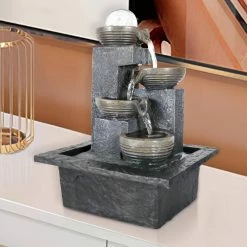 Watnature 11.8 in. Resin Table Top Fountains Indoor, Modern Design Meditation Fountains Indoor with LED Lights and Ball -Algreen Sales Store watnature tabletop fountains b xtq1038 1f 1000