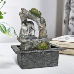 Watnature 10.6 in. Resin Tabletop Waterfall Fountain, Animal Design Indoor Watering Fountain with LED Lights and Pump -Algreen Sales Store watnature tabletop fountains b xtq1501 4f 1000