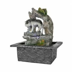 Watnature 10.6 in. Resin Tabletop Waterfall Fountain, Animal Design Indoor Watering Fountain with LED Lights and Pump