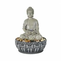 Watnature 11.4 in. Resin Buddha Fountain, Buddha Tabletop Water Fountain with LED Light and Circular Water Flow for Good Luck Keep