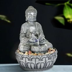 Watnature 11.1 in. Resin Buddha Fountain, Decorative Sculpture Buddha Tabletop Fountain with LED Lights for Indoor Outdoor -Algreen Sales Store watnature tabletop fountains b xtq2601 4f 1000